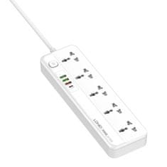 LDNIO napajalnik s 5 vtičnicami, 3x usb, usb-c, sc5415, eu/us, 2500 W (bela)