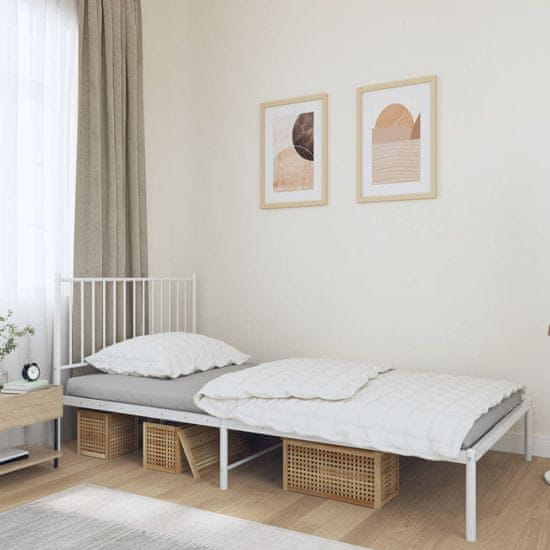 Vidaxl Kovinski posteljni okvir z vzglavjem bel 107x203 cm