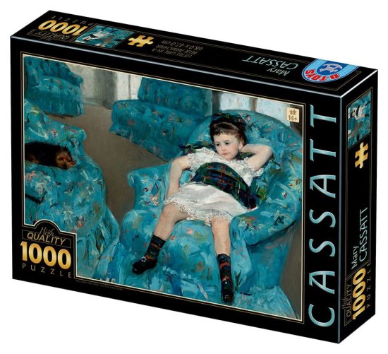 D-Toys Puzzle Deklica v modrem stolu 1000 kosov