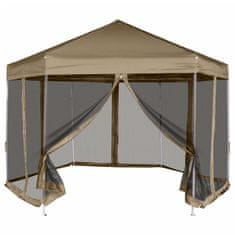 Greatstore Šestkoten Pop-Up šotor s stenami 3,6x3,1 m taupe 220g/m²