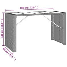 Vidaxl Barska miza s stekleno ploščo siva 185x80x110 cm poli ratan
