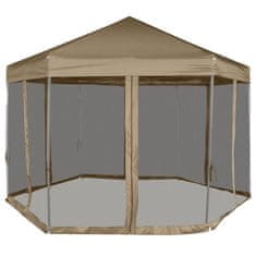 Greatstore Šestkoten Pop-Up šotor s stenami 3,6x3,1 m taupe 220g/m²