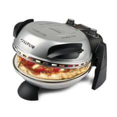 G3 Ferrari Pizza pečica G3 Ferrari Delizia, 1200 W, srebrna, za eno pico do premera 31 cm, vključuje aluminijasto lopato in knjigo receptov.