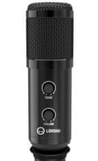 LORGAR mikrofon Soner 313 za pretakanje, kondenzatorski, gumb za glasnost in odzivnost, črn