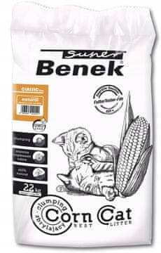 Super Benek SUPER BENEK Klasični mačji toaletni pesek iz koruze, 35 l - naraven, vpijajoč, brez vonjav, zmočljiv, 22 kg