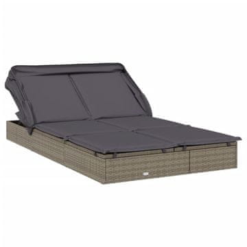 Vidaxl Vrtna postelja za 2 osebi s streho siva 213x118x97 cm PE ratan