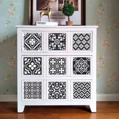 Netscroll Samolepilne stenske nalepke v imitaciji ploščic, vodoodporne nalepke za kihinjsko ali kopalniško dekoracijo, črni cvetlični vzorec, 10 kosov, 15x15 cm, TileDecor