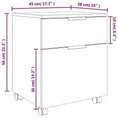 Vidaxl Pisarniška omarica na kolesih bela 45x38x54 cm inženirski les