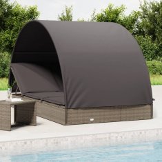 Vidaxl Vrtni ležalnik za 2 osebi s streho siv 211x112x140cm poli ratan