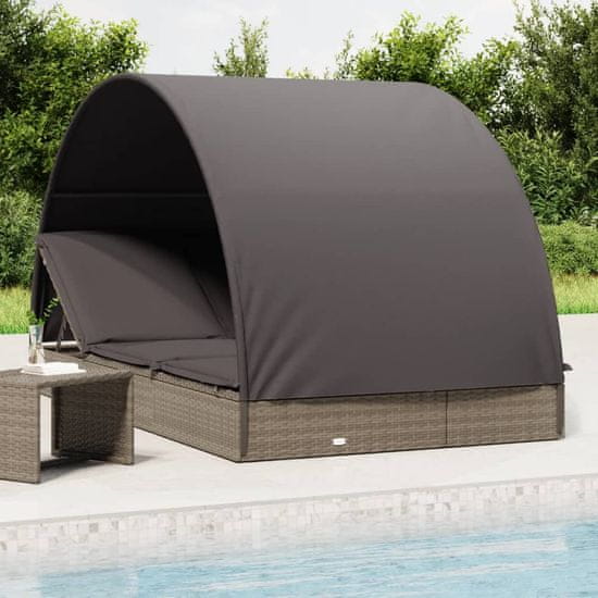 Vidaxl Vrtni ležalnik za 2 osebi s streho siv 211x112x140cm poli ratan