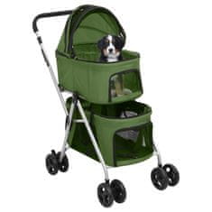 Greatstore Zložljiv pasji voziček 2-nadstropni zelen 83x48x97 cm blago