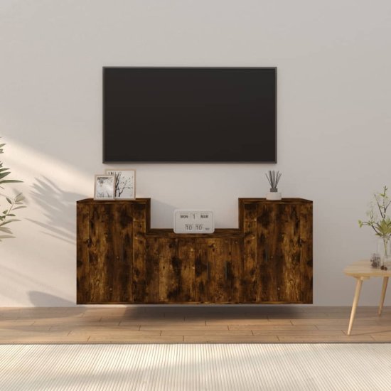 Greatstore Komplet TV omaric 3-delni dimljen hrast konstruiran les