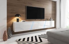 Furnitura Viseča TV omarica LANT visoki sijaj Bela 240 cm+ LED