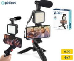 Platinet PMVG4IN1 4v1 VLOG komplet za snemanje, mikrofon, LED luč