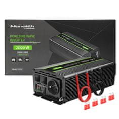 Qoltec Monolith pretvornik napetosti | 1000 W | 2000 W | 12 V do 230 V | Pure Sinus