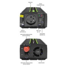 Qoltec Monolith pretvornik napetosti | 300 W | 600 W | 12 V do 230 V | Pure Sinus