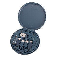 Netscroll 11 delni set za polnjenje pametnih naprav, komplet ima: 1x škatlica, 1x kabel, 3x prostori za SIM kartico, 1x paličica za menjavo SIM, 5x nastavki (USB, 2 kosa USB-C, MicroUSB, iPhone), GadgetBox