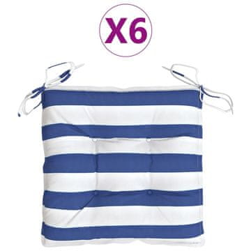 Vidaxl Blazina za stol 6 kosov modro bele črte 50x50x7 cm oxford