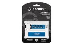 Kingston Ironkey USB disk, 8 GB, Keypad 200, 3.2 Gen1, FIPS 140-3Lvl 3, AES-256, moder (IKKP200/8GB)