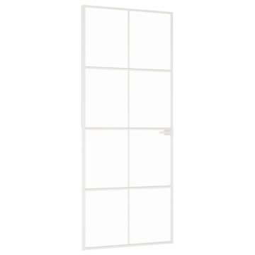 Vidaxl Notranja vrata bela 83x201,5 cm kaljeno steklo aluminij tanka