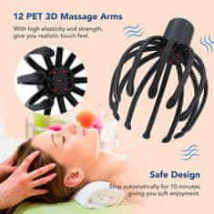 Netscroll Maser za masažo glave, 12 masažnih točk, 3 stopnje vibriranja, USB polnjenje, OctopusMassager