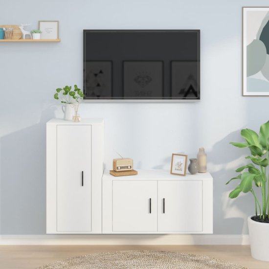 Vidaxl Komplet TV omaric 2-delni bel inženirski les