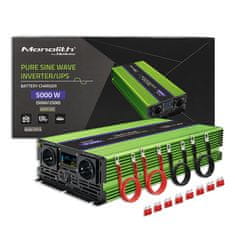 Qoltec Monolith napetostni pretvornik | Polnjenje baterij | UPS | 2500 W | 5000 W | 12 V do 230 V | Čisti sinus | LCD