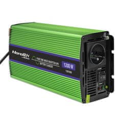 Qoltec Monolith pretvornik napetosti | polnjenje baterij | UPS | 600 W | 1200 W | 12 V do 230 V | čisti sinus