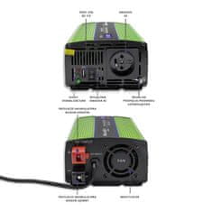 Qoltec Monolith pretvornik napetosti | polnjenje baterij | UPS | 300 W | 600 W | 12 V do 230 V | Pure Sinus