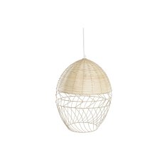 DKD Home Decor Stropna svetilka DKD Home Decor Kovinska bela svetlo rjava ratan 50 W (30 x 30 x 38 cm)