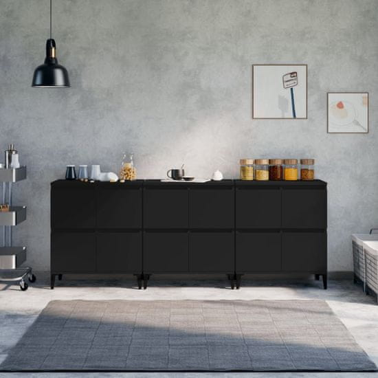 Vidaxl Komoda 3 kosa črna 60x35x70 cm inženirski les