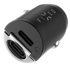 FIXED Mini polnilnik z izhodom USB-C in kablom USB-C/USB-C, podpora PD, 1,2 m, 30W, črn (FIXCC30M-2CC-BK)