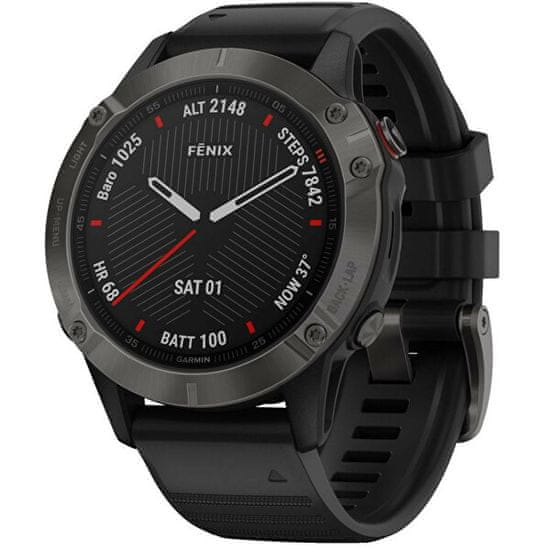 6x Pro Garmin Fenix Safir Garmin Fenix PRO Sapphire Gray/Black Band  (MAP/MUSIC) 010-02158