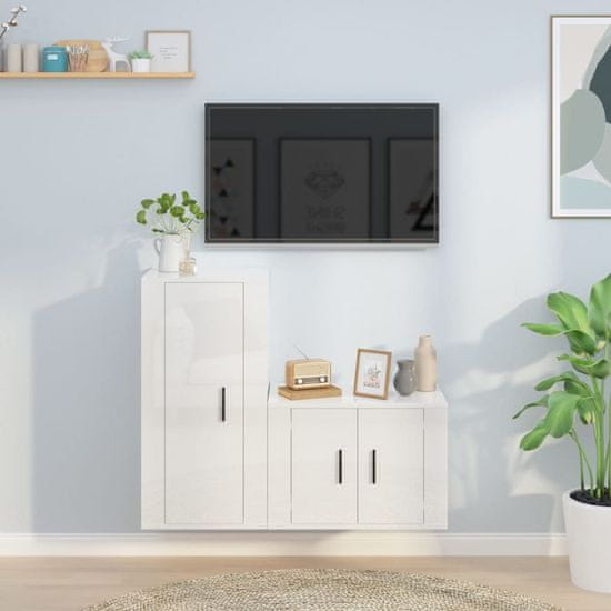 Vidaxl Komplet TV omaric 2-delni visok sijaj bel inženirski les