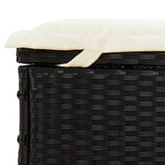 Greatstore Vrtni ležalnik z zložljivo streho črn 213x63x97 cm poli ratan
