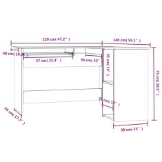 Vidaxl Kotna pisalna miza siva sonoma 120x140x75 cm inženirski les
