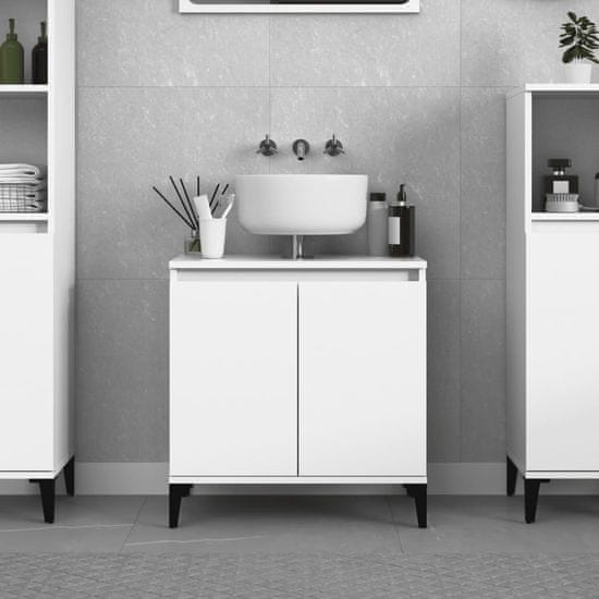 Vidaxl Omarica za umivalnik visok sijaj bela 58x33x60cm inženirski les