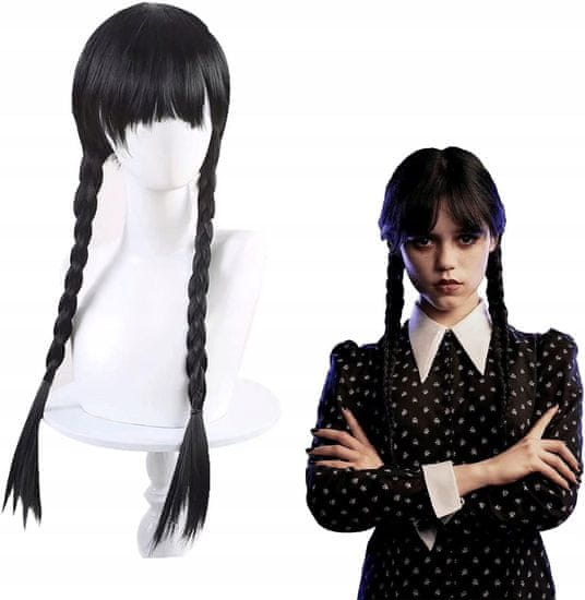 Korbi Črna lasulja Wednesday Addams, dolgi lasje