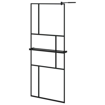 Vidaxl Pregrada za tuš s polico črna 80x195 cm ESG steklo in aluminij