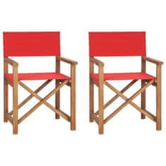 shumee Zložljiv režiserski stol 2 kosa rdeče barve trdna tikovina