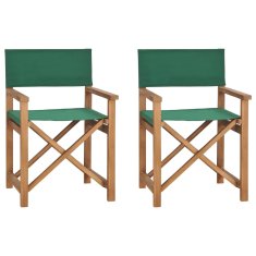 shumee Zložljiv režiserski stol 2 kosa zelene barve trdna tikovina