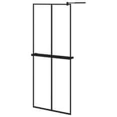 Vidaxl Pregrada za tuš s polico črna 80x195 cm ESG steklo in aluminij