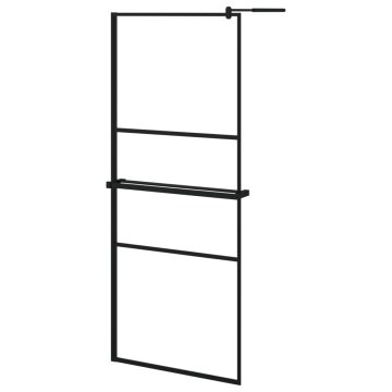Vidaxl Pregrada za tuš s polico črna 80x195 cm ESG steklo in aluminij