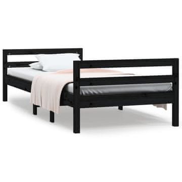 Vidaxl Posteljni okvir črn 75x190 cm trdna borovina
