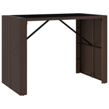 Vidaxl Barska miza s stekleno ploščo rjava 145x80x110 cm poli ratan
