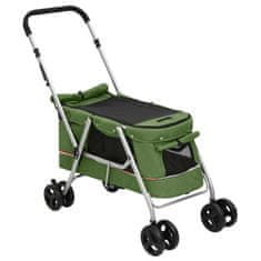 Greatstore Zložljiv pasji voziček zelen 100x49x96 cm laneno blago
