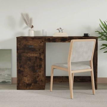 Vidaxl vidaXL Pisalna miza s predalom, dimljen hrast, 115x50x75 cm