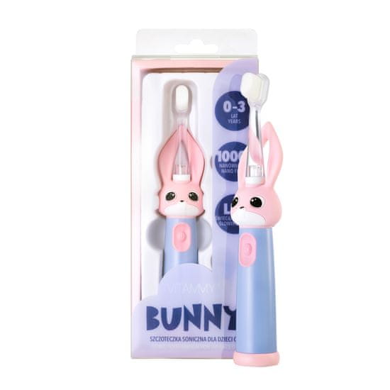 Vitammy Bunny Sonična zobna ščetka za otroke z LED lučko in nanovlakni, 0-3 leta, roza