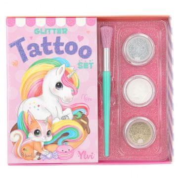 Ylvi set za tetovažo z bleščicami, 3 barve, čopič, šablone