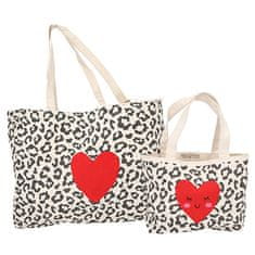 Princess Mimi Komplet nakupovalnih torb , Leopard vzorec s srcem, za mamo in hčerko